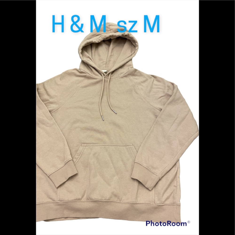 H&M Beige Sweatshirt Essential Hoodie sz M comfy Relaxed Fit Oversized GUC Cute
